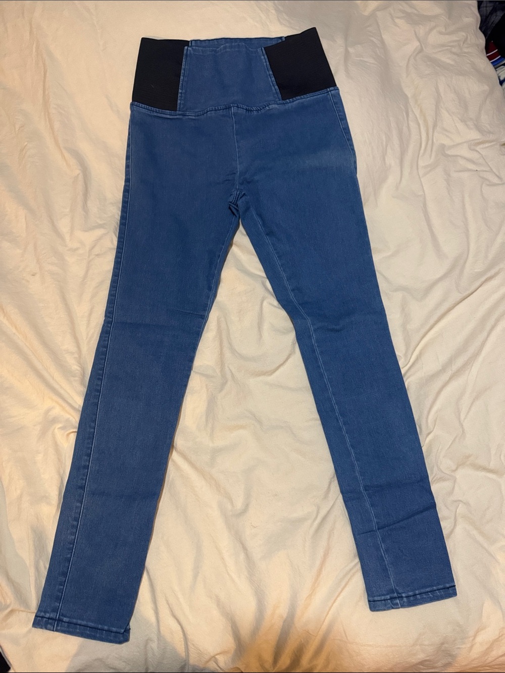 SHEIN Blue Maternity Jeggings with Black Support Panel